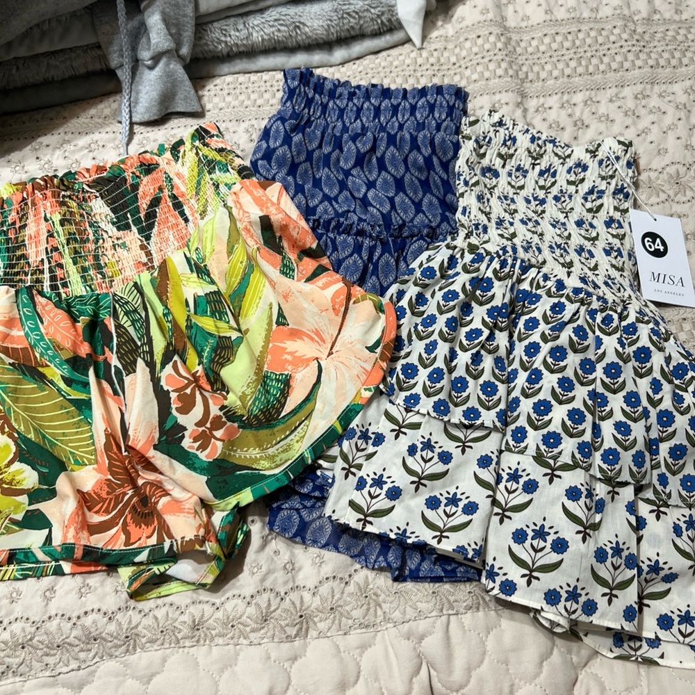 Misa Los Angeles Floral Mini Skirts and Aeire shorts